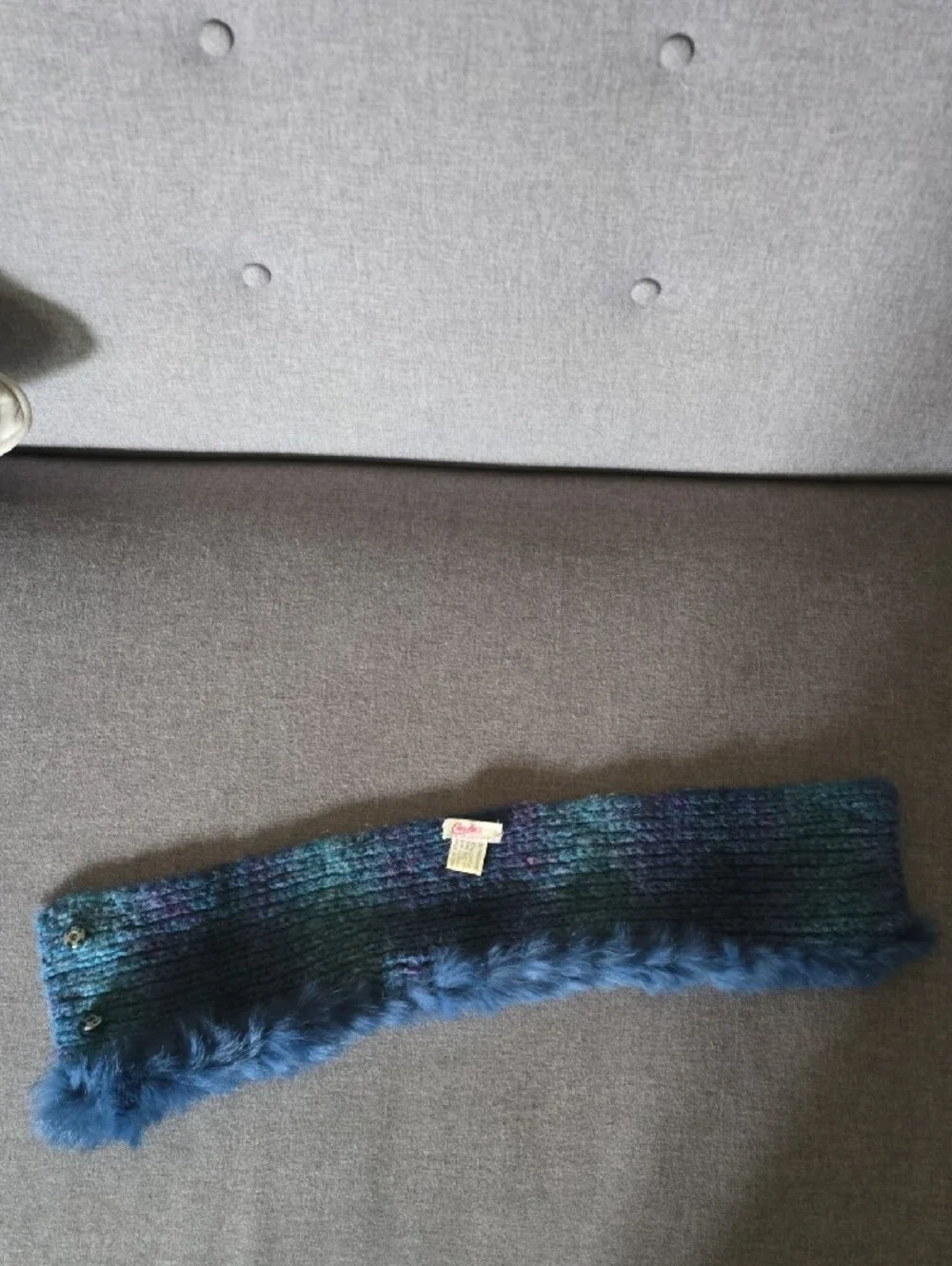 Candie's Y2K Teal‎ Blue Pink Knit Headband Faux Fur Trim Accessory Neck Collar